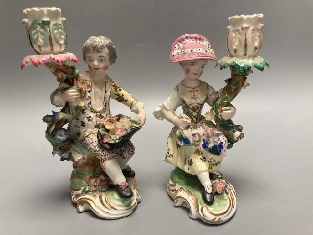 A pair of Minton figural candlesticks, c.1835, height 14cm, in Meissen style